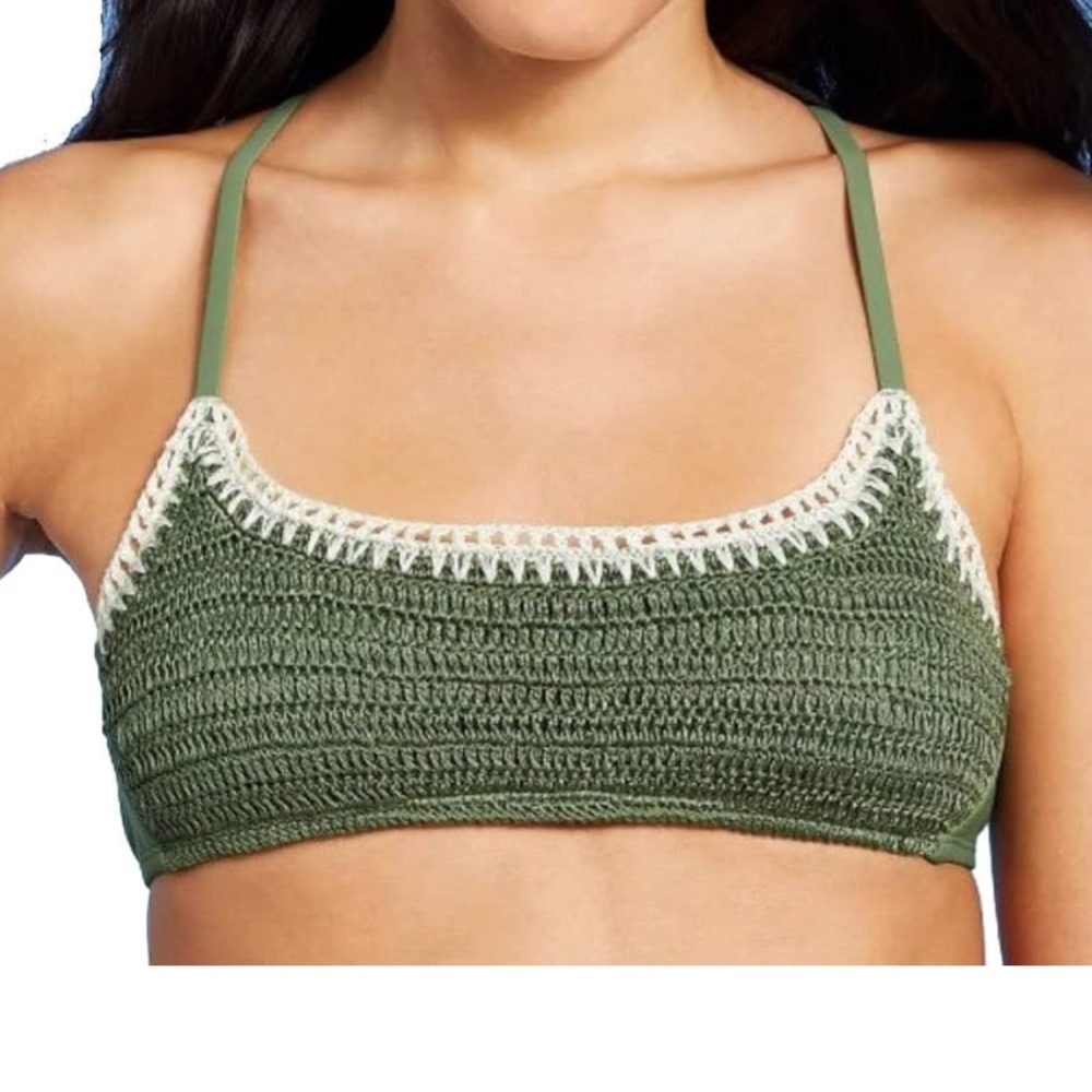 Xhilaration Green Crochet Bikini Top crop bandeau bralette olive M forest green